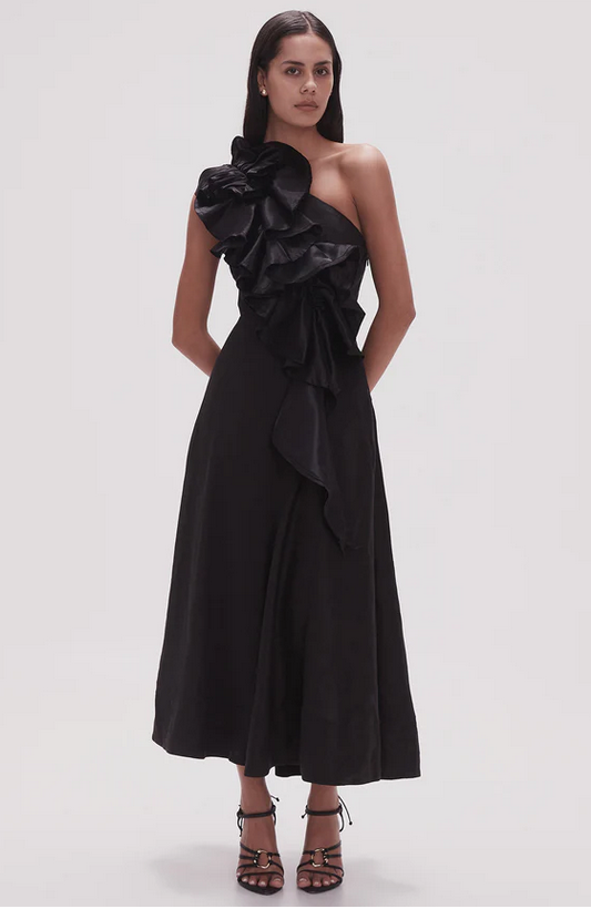 AJE Adelia Ruffle Dress Black
