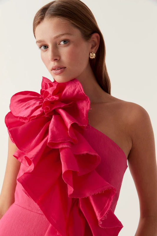 Aje Adelia Ruffle Midi Dress Pink