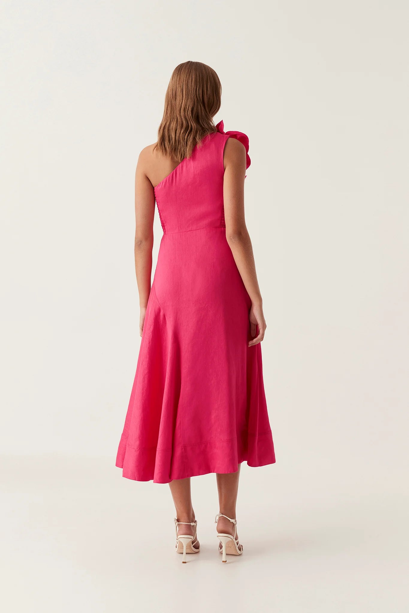 Aje Adelia Ruffle Midi Dress Pink