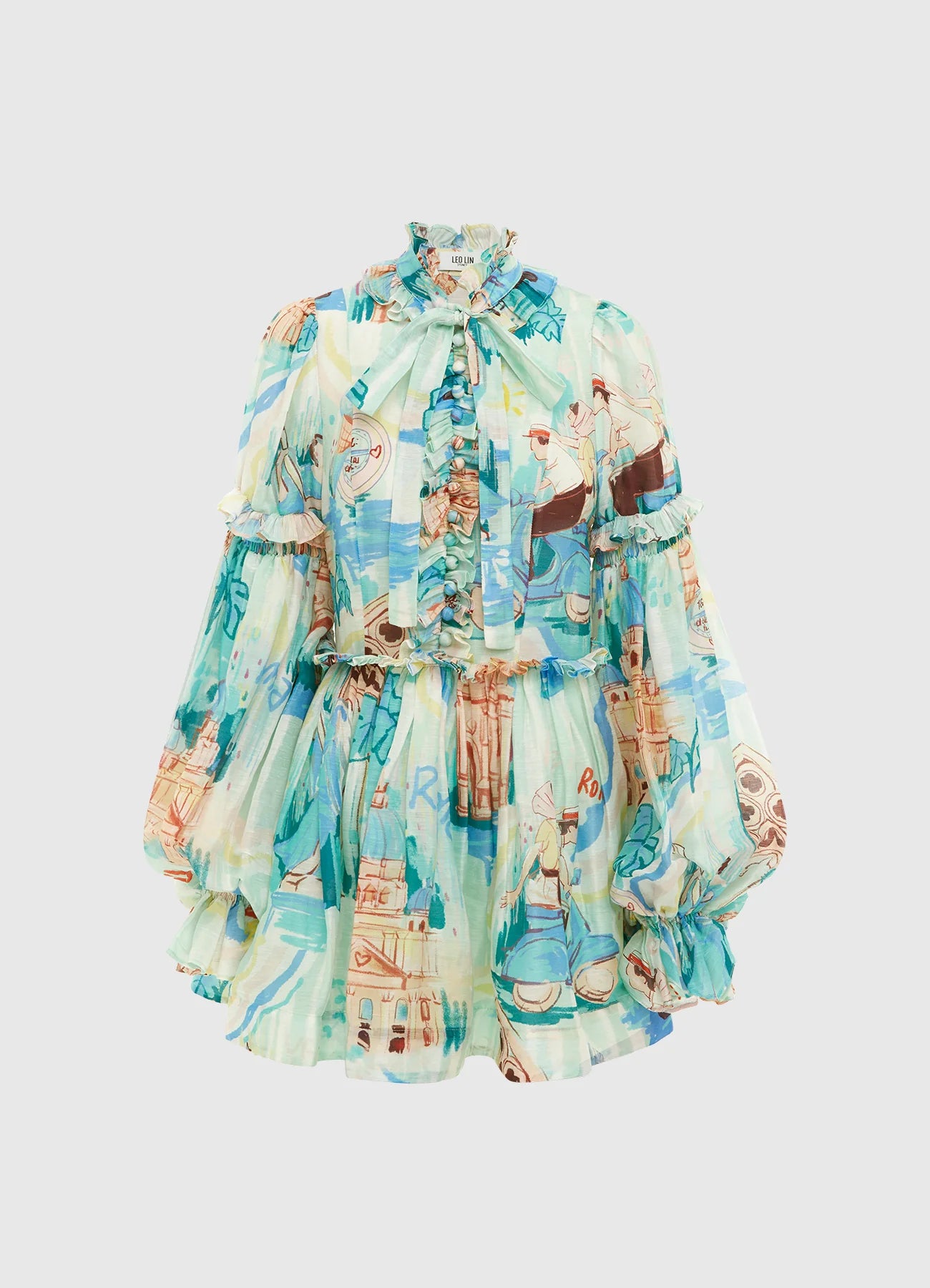 Riley Tie Neck Mini Dress |  Vacanza Print