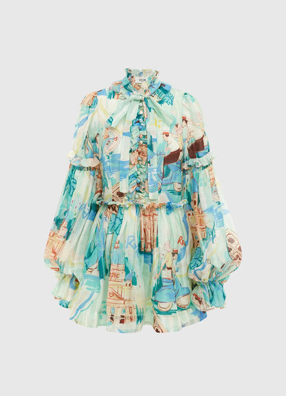 Riley Tie Neck Mini Dress |  Vacanza Print