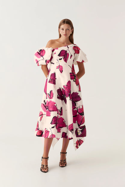 Arista Tulip Sleeve Midi Dress Falling Florals