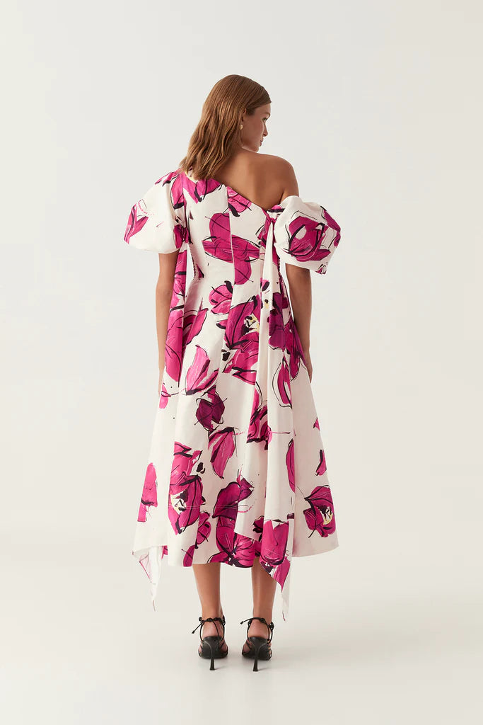Arista Tulip Sleeve Midi Dress Falling Florals