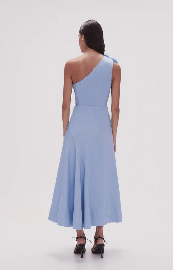 AJE Adelia Ruffle Midi Dress Blue